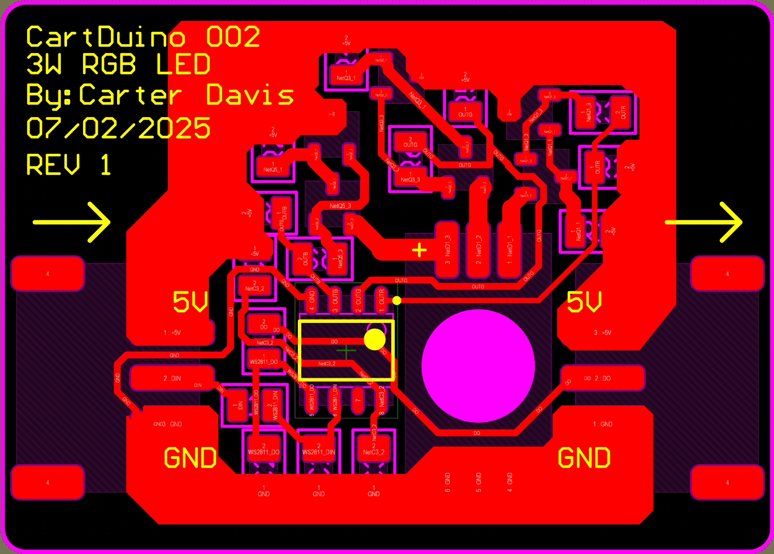 CartDuino 002 3W RGB PCB Layout