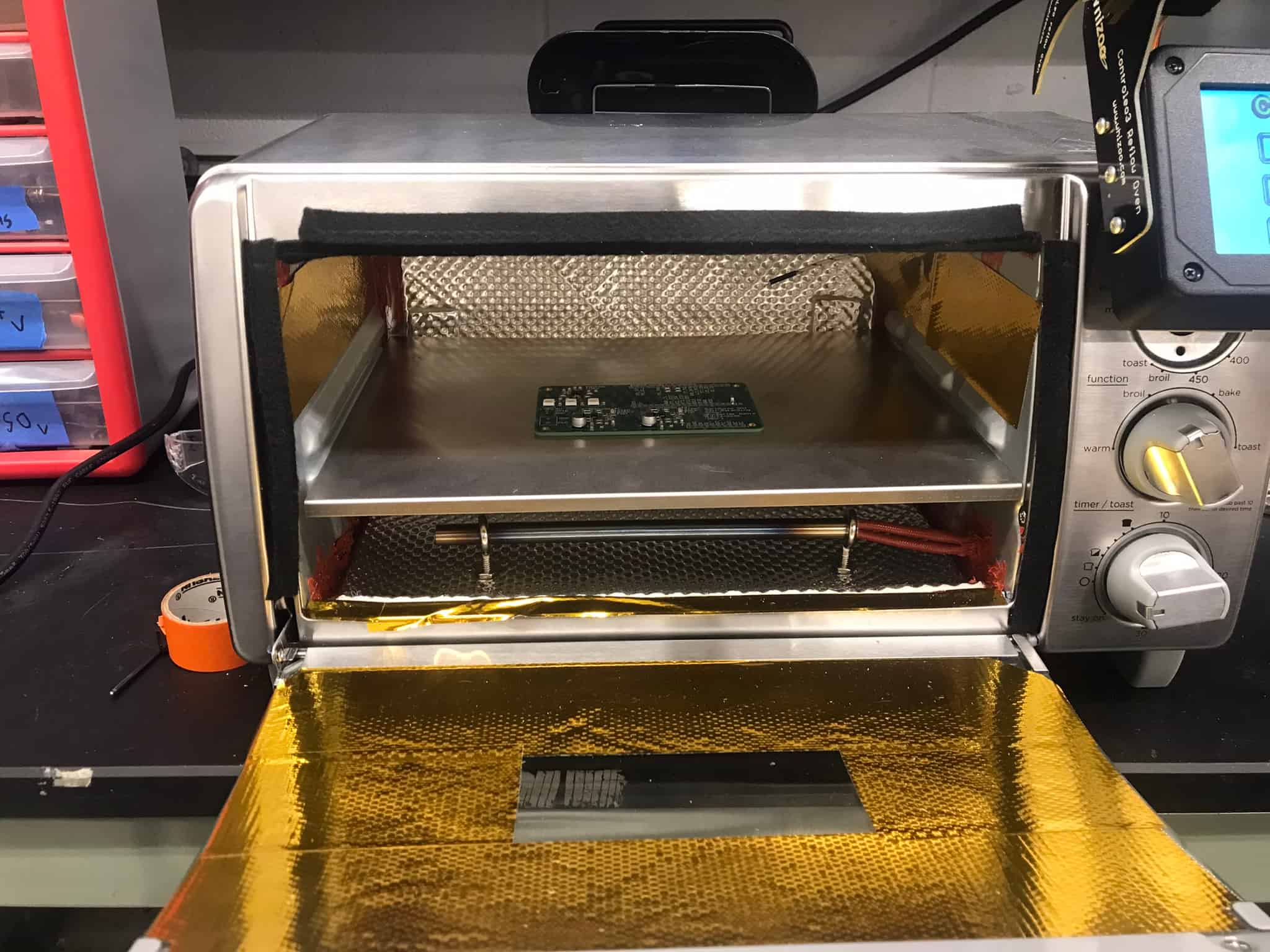 CartDuino 004 PCB in homemade reflow oven